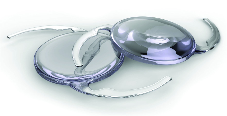 Illustration of intraocular lenses used in lens replacement procedures